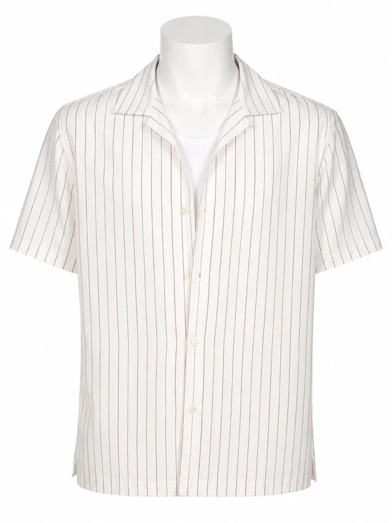 Banana Republic Short-Sleeve White Camp Shirt with Red Pinstripes-sz XL