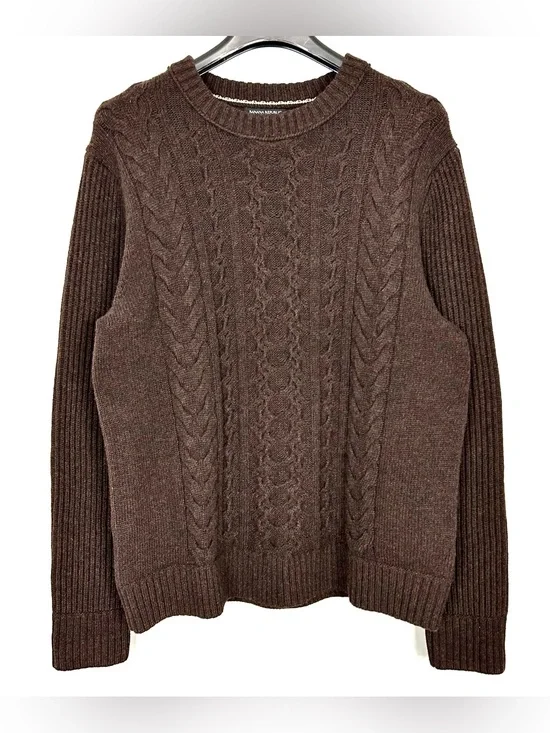 Banana Republic Cavo Wool Blend Sweater Men’s Size L Cable Knit Crew Neck Brown