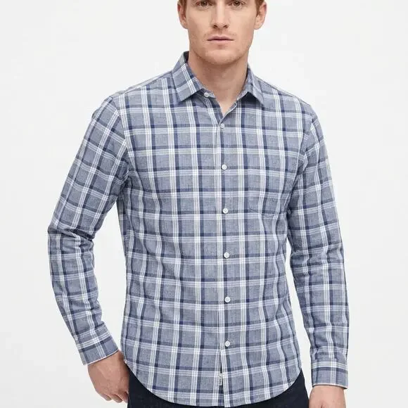 Banana Republic Blue Plaid Slim Fit Button-Up Shirt Men Size S