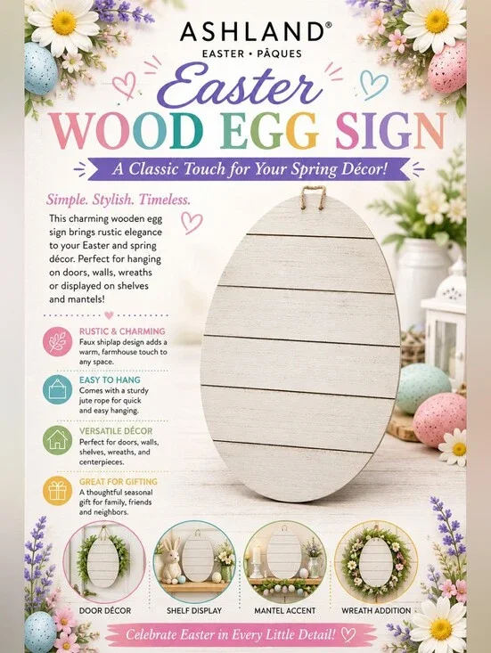 🌞Ashland White Easter Wood Egg Sign