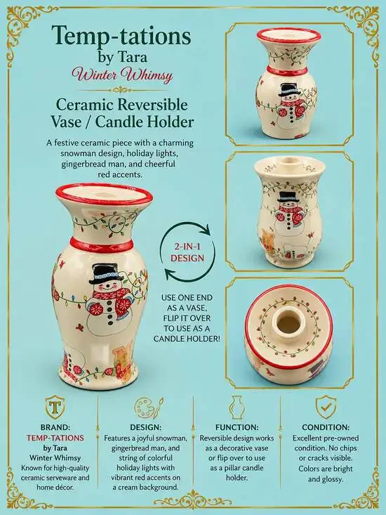 Temp-tations by Tara Winter Whimsy Ceramic Reversible Vase and Candle Holder