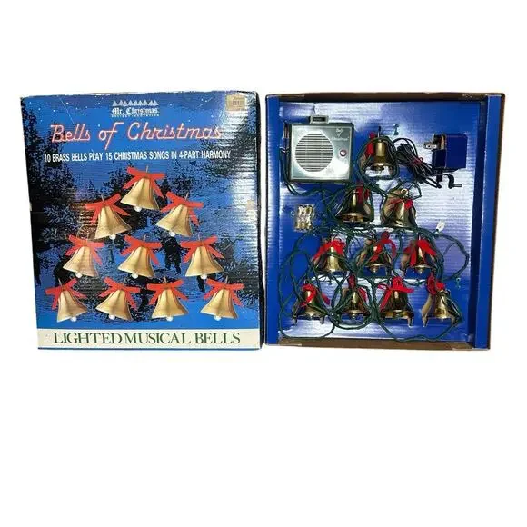 Vtg Mr Christmas Bells of Christmas 10 Lighted Brass Musical Bells 15 Songs 1991