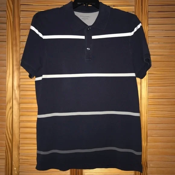 Banana Republic Fitted Polo Navy‎ Striped Large