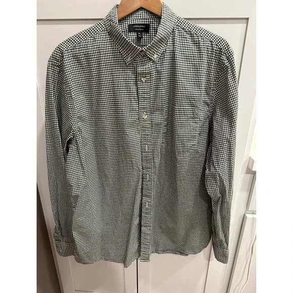Banana Republic Mens XL Untucked Fit Gingham Button Down Shirt Black White