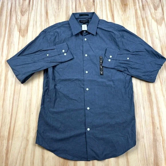 Banana Republic Dress Shirt Men's Medium Blue Non-Iron Slim Fit Button-Up NEW