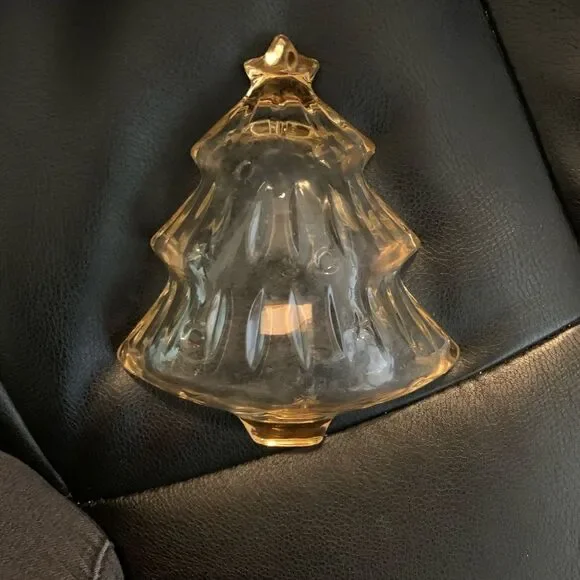 Studio Nova Christmas Tree Glass Candy Dish Gold Trim‎ Star Topper 6 inch