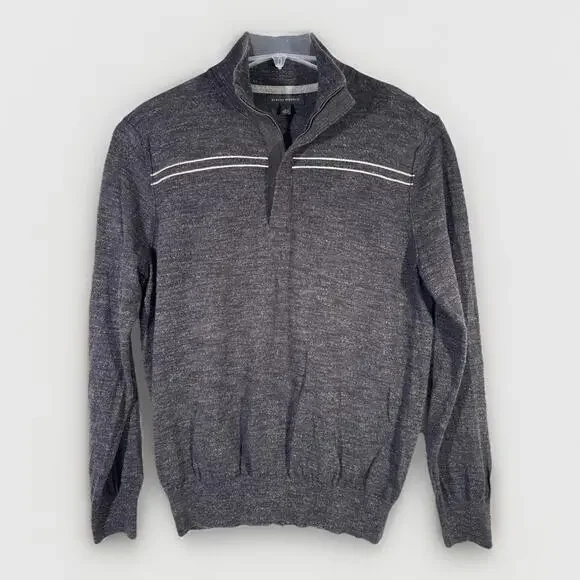 Banana Republic 2011 - Pullover Quarter Zip Sweater - 100% Cotton Men's L Gray