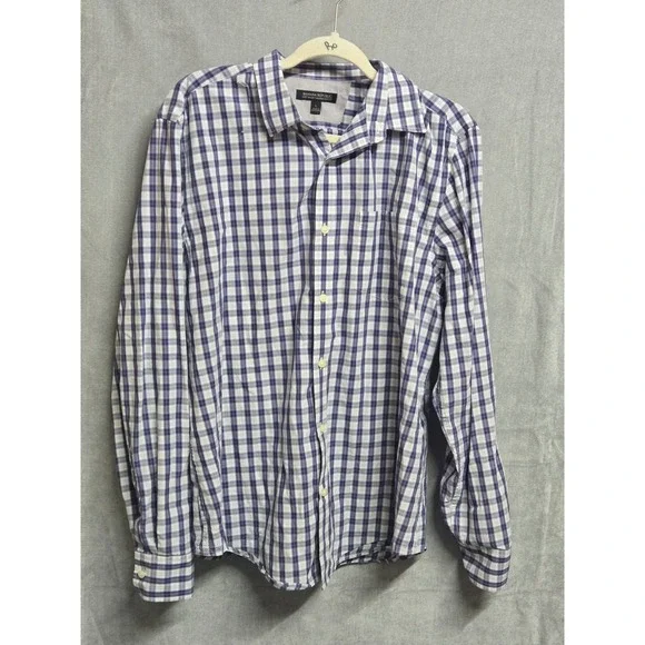 Banana Republic Mens Large Soft Wash Tailored Slim Fit Plaid Button Down Shirt
