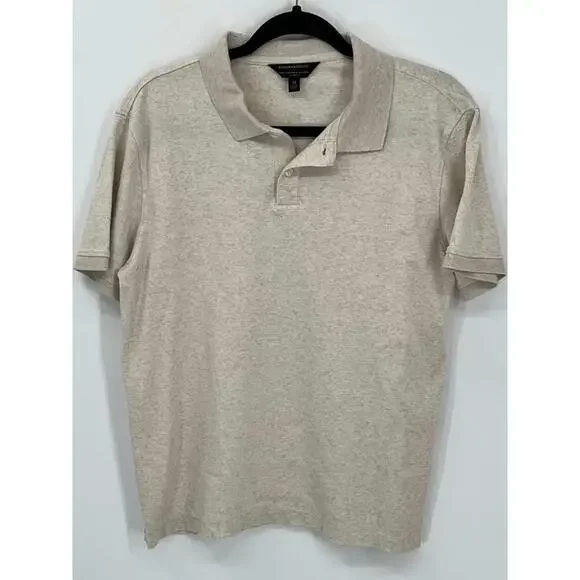 Banana Republic Men's Medium Cotton‎ Slim Fit Polo Shirt Beige Luxe Touch