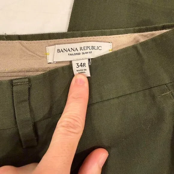 Banana Republic Men's Olive Green Tailored Slim Fit Trousers, Size 34R