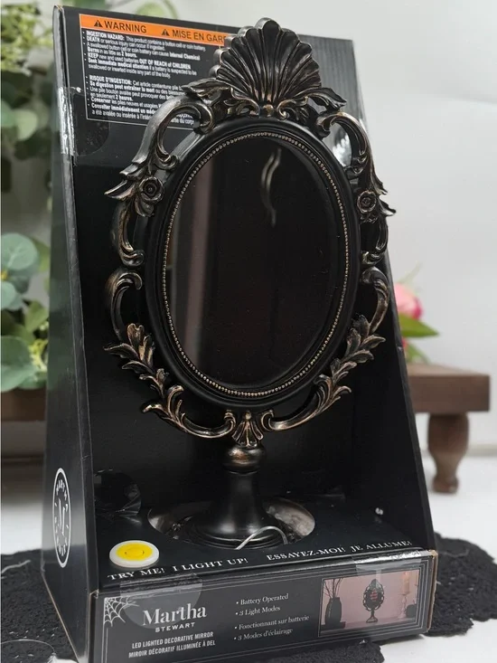 Martha Stewart Ornate Oval Lighted Table Mirror in Bronze with Gold Highlights