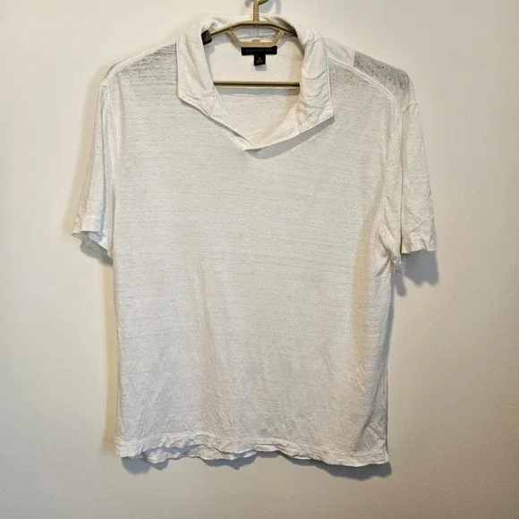Banana Republic 100% Linen Short Sleeve Polo Shirt Large White Vacation Wedding