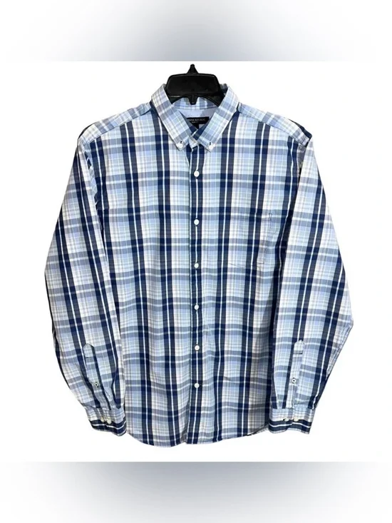 Banana Republic Shirt Men’s Size L Blue White Plaids Slim Fit Button Front