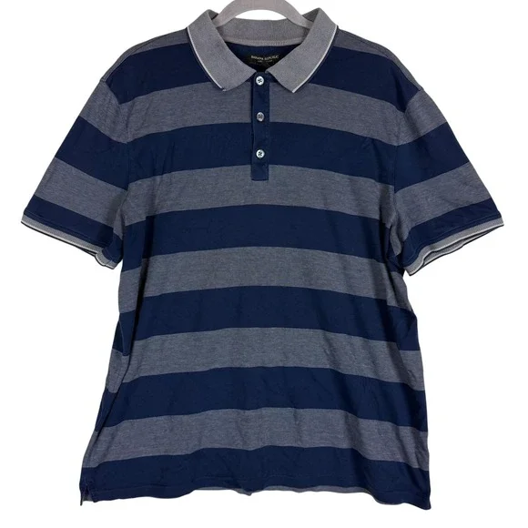 Banana Republic Polo Shirt Mens XL Blue Gray Stripe Luxury Touch Cotton Casual