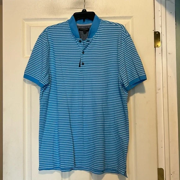 Banana Republic Blue and White Striped Short Sleeve Polo Shirt Size XL Slim Fit