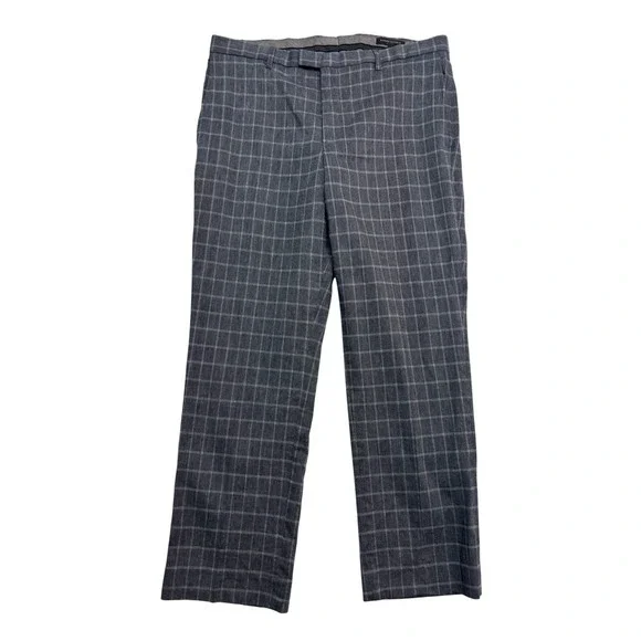 Banana Republic 36x30 Gray Windowpane Linen Dress Pants Trousers Flat Front Slim