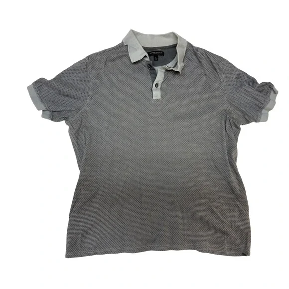 Banana Republic Luxury Touch Polo Shirt Mens‎ Large Grey Pima Cotton Micro Print