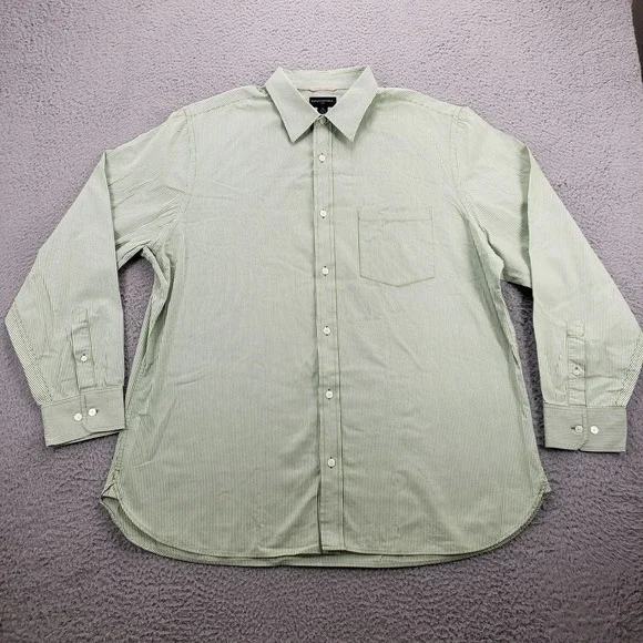 Banana‎ Republic Shirt Mens XXL 18-18 1/2 Green Striped Button Up Classiccore