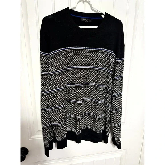 Banana Republic Sweater Mens XL Black Geometric Knit Cotton Long Sleeve Crewneck