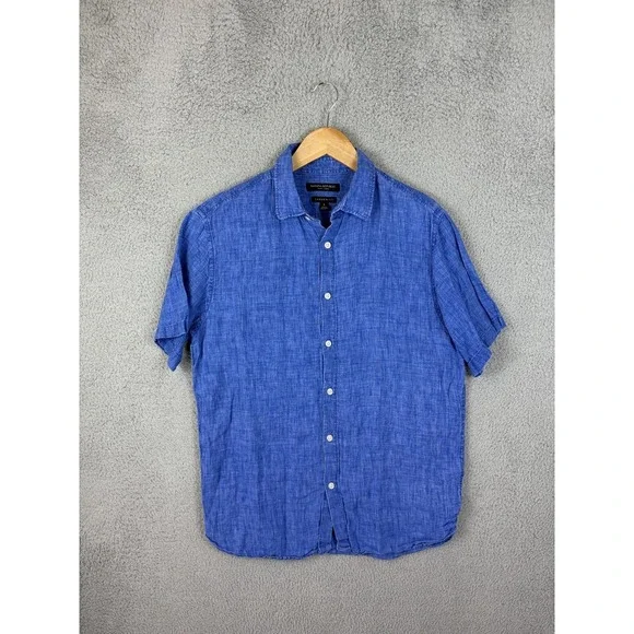 Banana Republic Shirt Mens Small Blue Linen Camden Fit Short Sleeve Casual Men