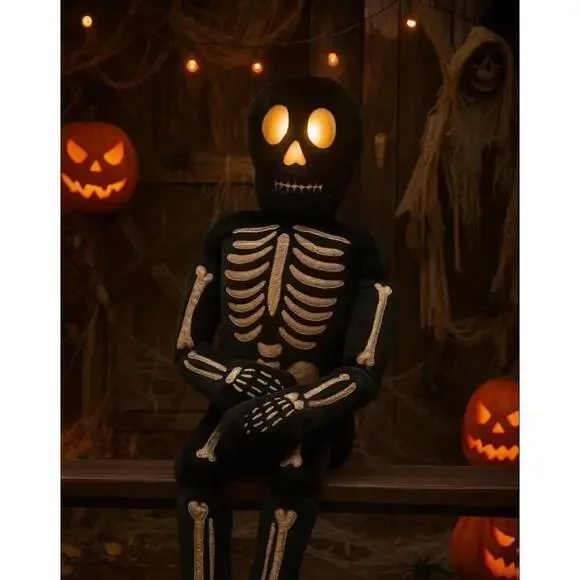 Isaac Mizrahi Plush Skeleton Pillow 5 FT | Black & Gold Halloween Decor | NWT