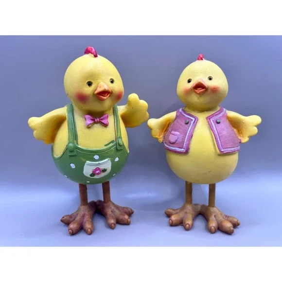 Easter‎ Chick Figurines Set of 2 Yellow Spring Resin Decor 5.5