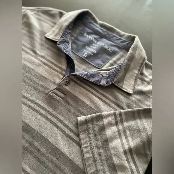 BANANA REPUBLIC VINTAGE Gray Stripe Soft Cotton Polo Mens sz L