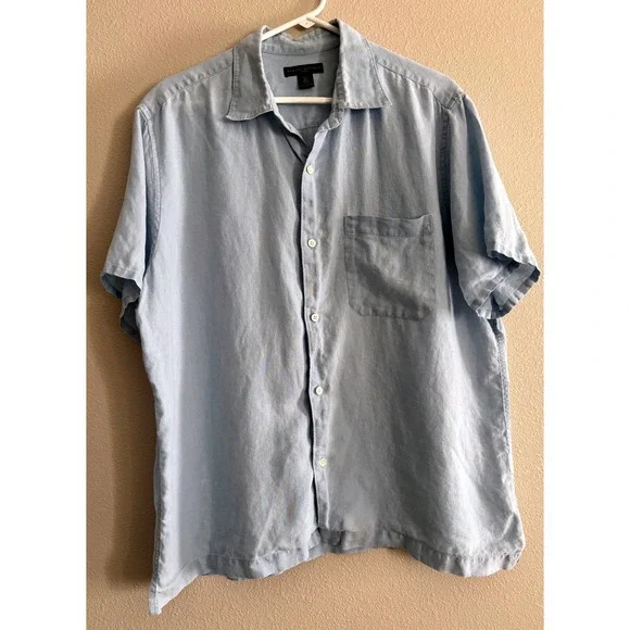 Banana Republic Button Down Mens XL Blue Linen Resortwear Preppy Beach