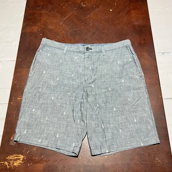 Banana Republic Aiden Shorts 35 Mens Sailing Blue Nautical Anchor Sailboat Slim