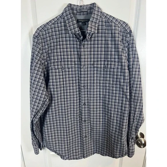 Banana Republic Mens Button‎ Down Shirt Slim Fit Plaid Blue Large