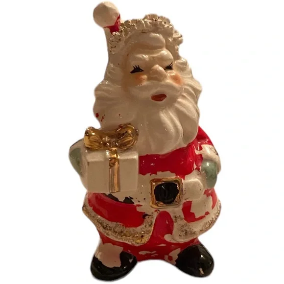 Vintage Santa Figurine With Gift Rare Antique Santas Christmas Decorations