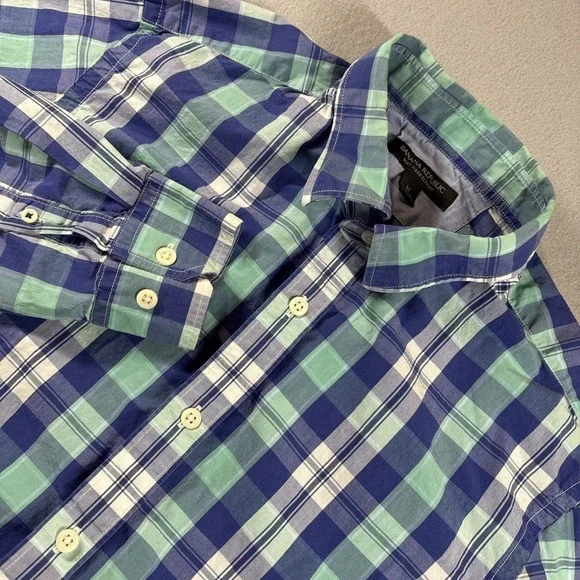 Banana‎ Republic Slim Fit Button Shirt M Blue Green Plaid Mens