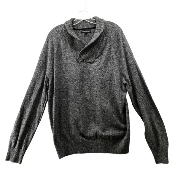 Banana Republic Shawl Collar Sweater‎ Mens XL Heather Gray Wool Cotton Pullover