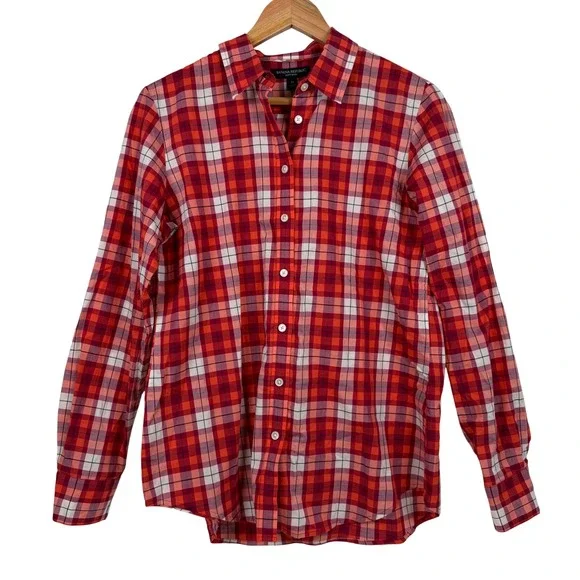 Banana Republic Button Down Mens Size M Red Plaid Soft Wash‎ Long Sleeve Shirt