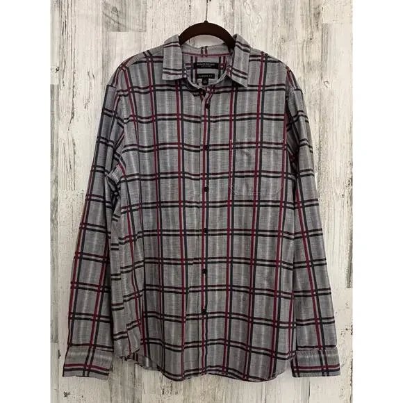 Banana Republic Mens Luxe Flannel‎ Shirt Large Camden Fit Gray Windowpane Plaid