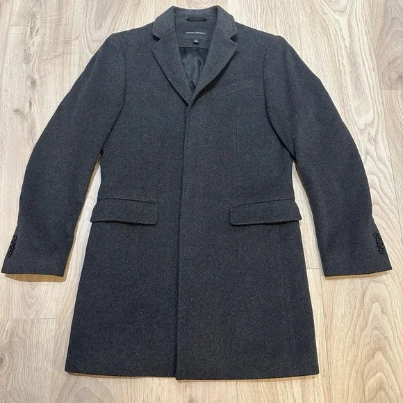 Banana‎ Republic Mens Small Overcoat 97% Cashmere Gray Topcoat Quiet Luxury EUC