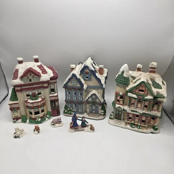House of Lloyd Christmas Village Set Vintage 1993 Victorian Snow House Figurines