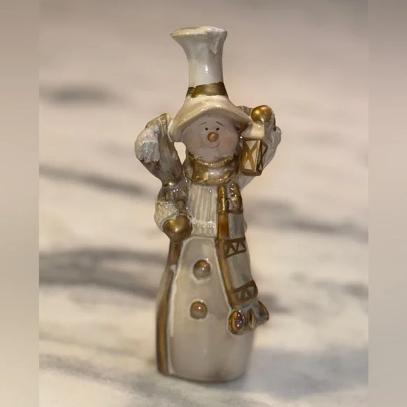 Charming Snowman Figurine with Gold Accents
