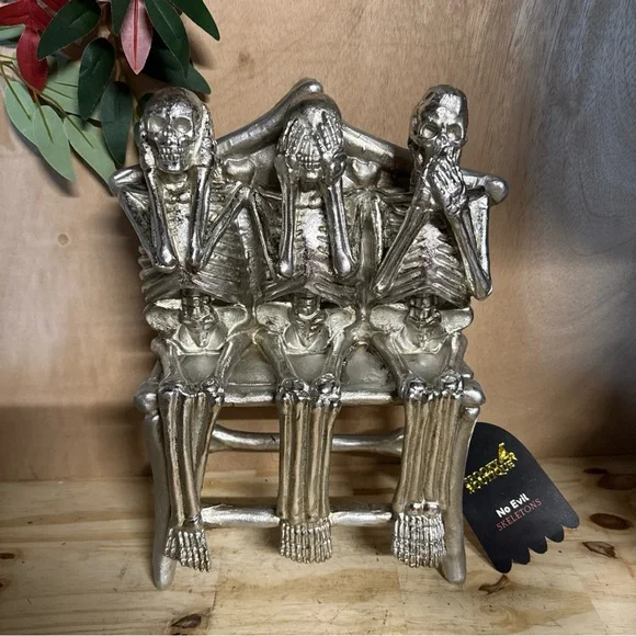 Halloween Skeletons Hear See Speak No Evil Spooky Creepy Heavy! 4lb Metallic 12”
