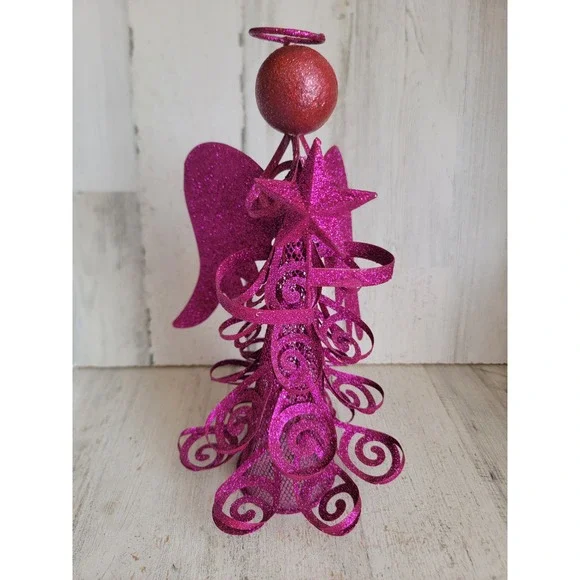 Unique glitter pink angel tree topper Xmas metal home decor religious
