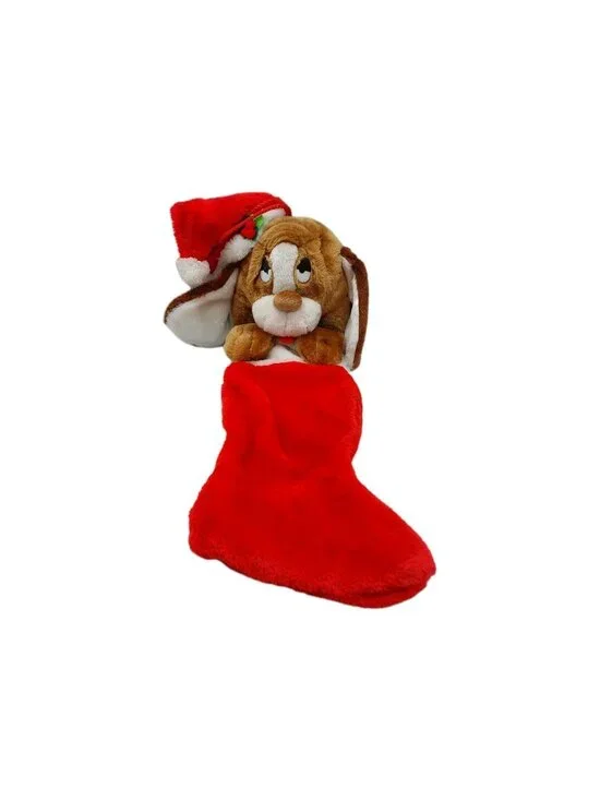 Mithy Christmas Stocking Plush Puppy Dog Basset Hound Wearing Santa Hat 3D READ