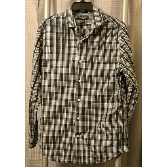 Banana Republic Navy‎ Plaid Men's Size Medium Camden Fit 120s Supima Cotton