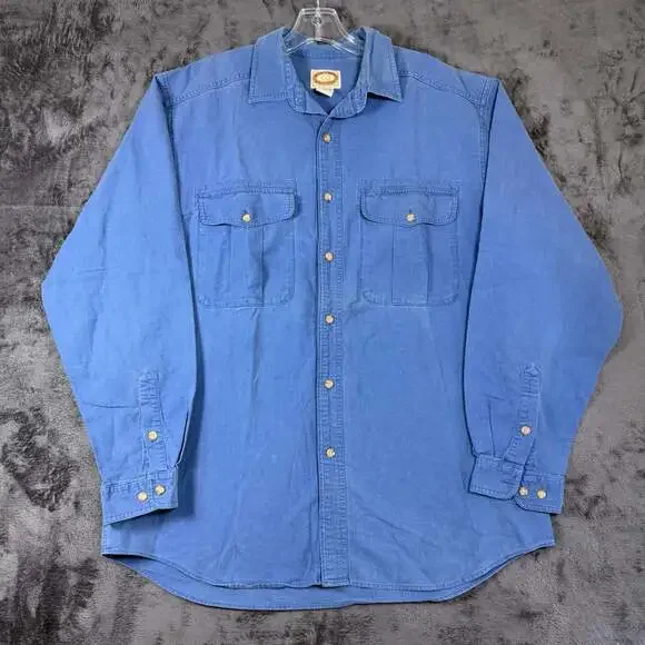 Vtg 80s Banana Republic Mens L Heavyweight Cotton Long Sleeve Blue Shirt