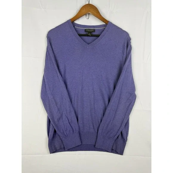 Banana Republic Men SZ. L Silk Cashmere Luxury Blend V-Neck Sweater Purple Lilac