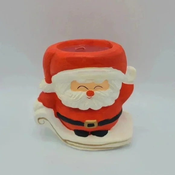 Vintage Enesco Santa Claus Candle Holder Ceramic Christmas Holiday Red White