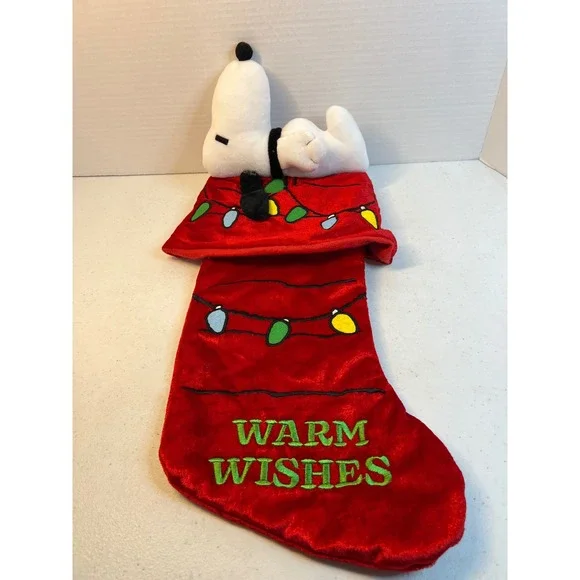 Peanuts Snoopy Christmas Stocking Warm Wishes Red Velvet Plush Holiday Decor 20