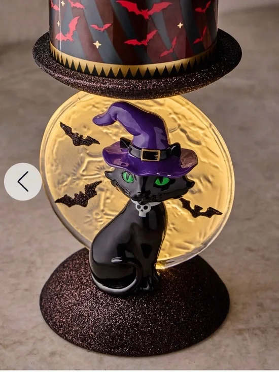 Bath & body, black cat Halloween candle pedestal, lights up