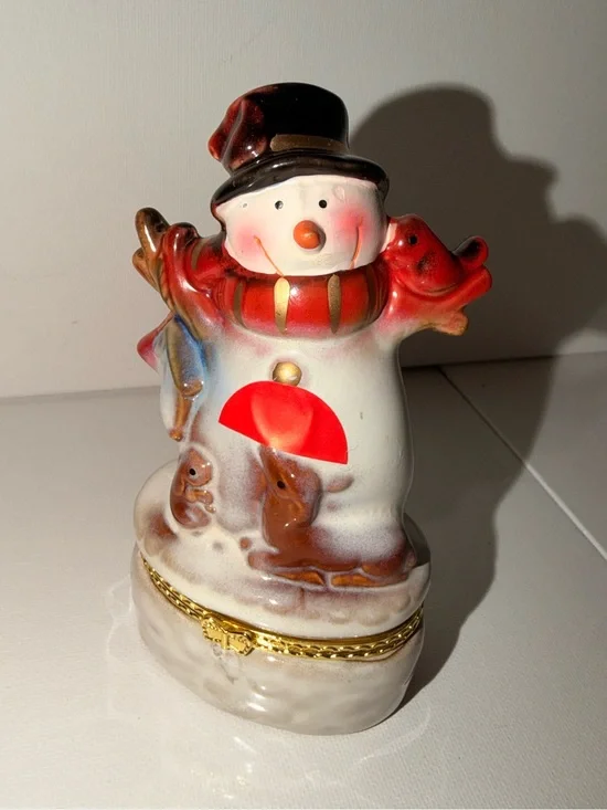 Holiday Ceramic Snowman Trinket Box