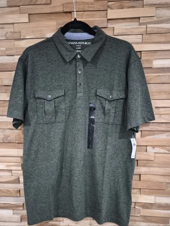 Banana Republic Men's Olive Polo with Chest Flap Pockets - Size L - New With Tag