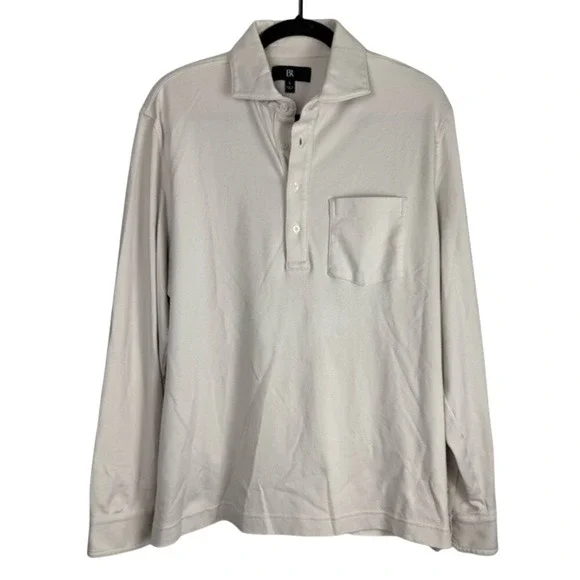 Banana Republic Mens Lux Pocket Long Sleeve Polo Shirt Cream‎ Off White Large